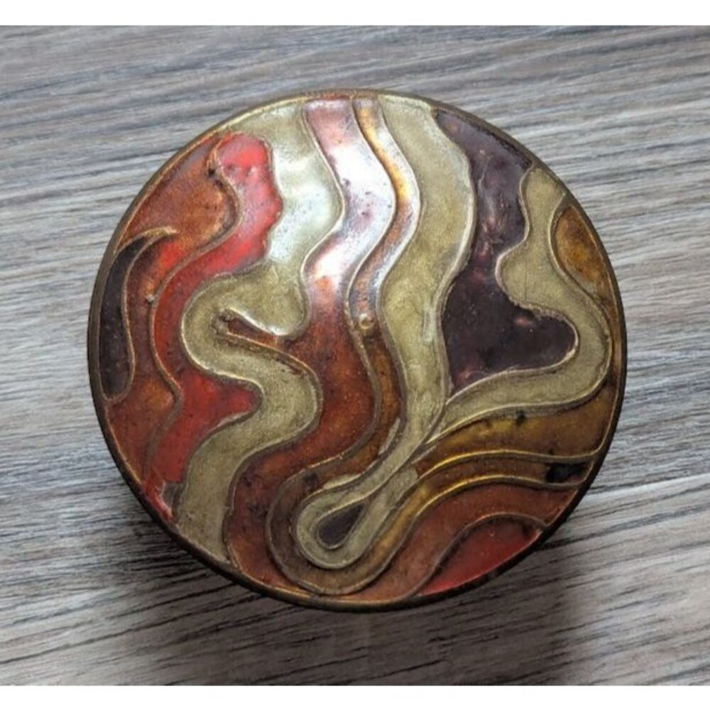 Vintage Enamel Swirl Cloisonne Brass Trinket Box Made In India